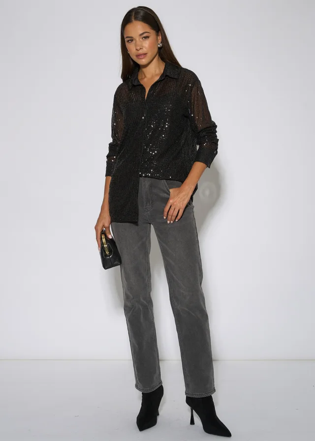 Gini London Black Sequin Long Sleeves Shirt