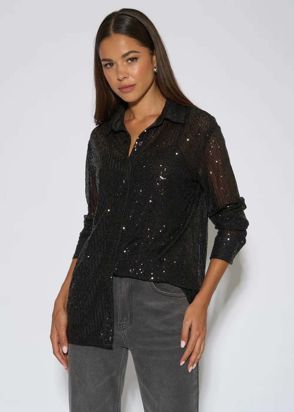 Gini London Black Sequin Long Sleeves Shirt - 10 Image 3