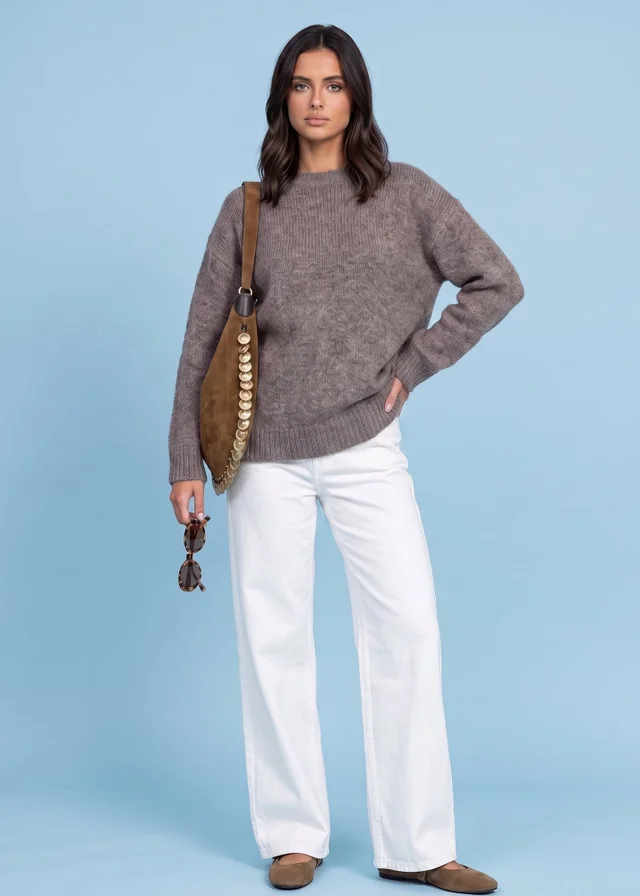 Urban Bliss Taupe Wool Blend Longline Jumper