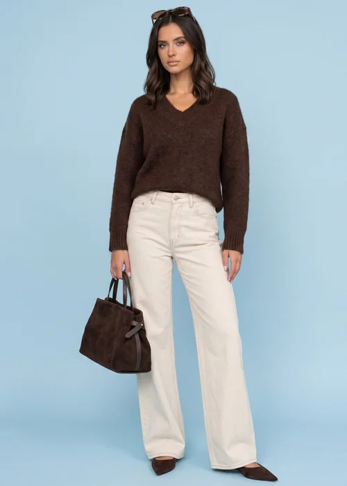 Urban Bliss Chocolate Wool Blend V Neck Jumper - L Image 1