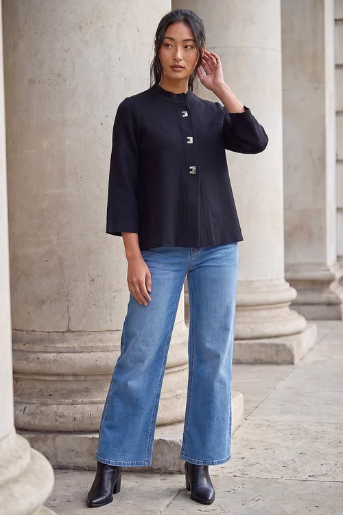 Roman Black Petite Hardware Button Cardigan - 14 Image 2