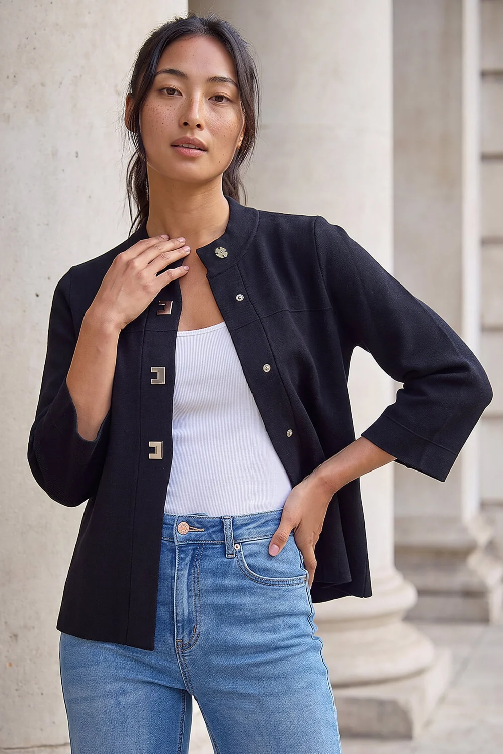 Roman Black Petite Hardware Button Cardigan - 14 Image 1