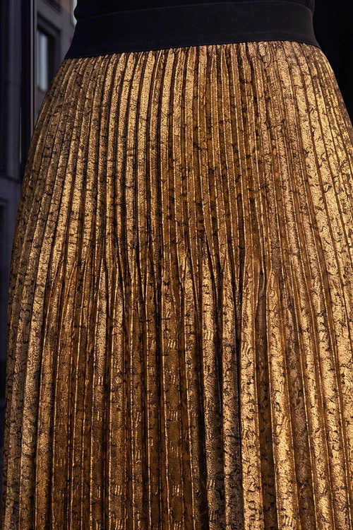 Roman Gold Pleated Stretch Midi Skirt - 20 Image 4