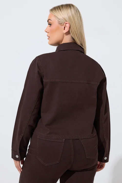 Yours Limited Curve Chocolate Brown Pocket Denim Jacket - 10 Image 5