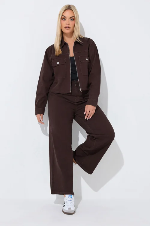 Yours Limited Curve Chocolate Brown Pocket Denim Jacket - 10 Image 4