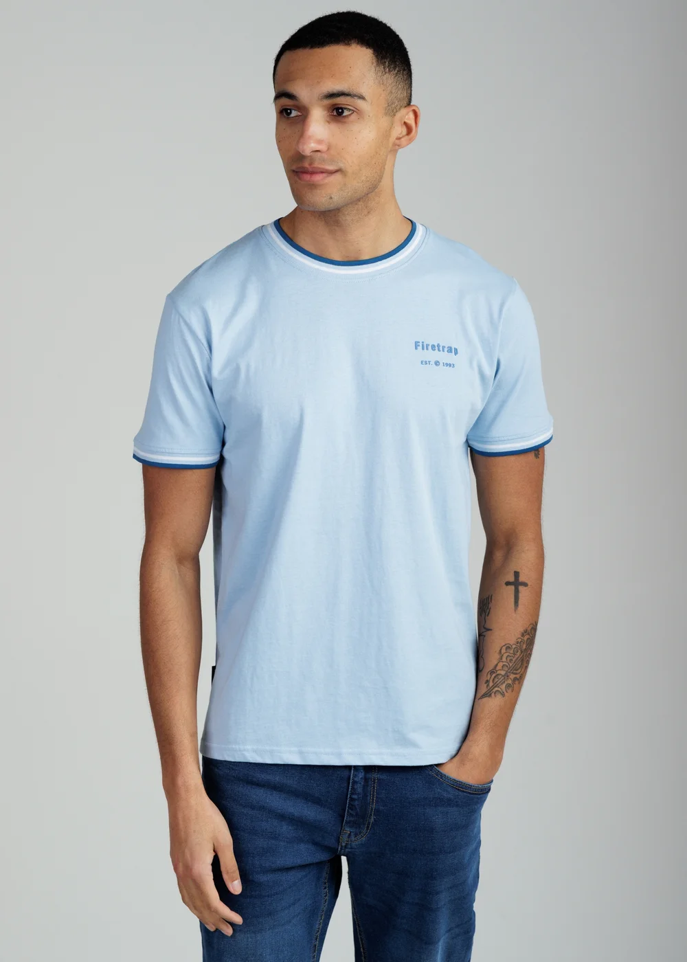 Firetrap Light Blue Regular Fit Cotton Crew T Shirt - XL Image 1