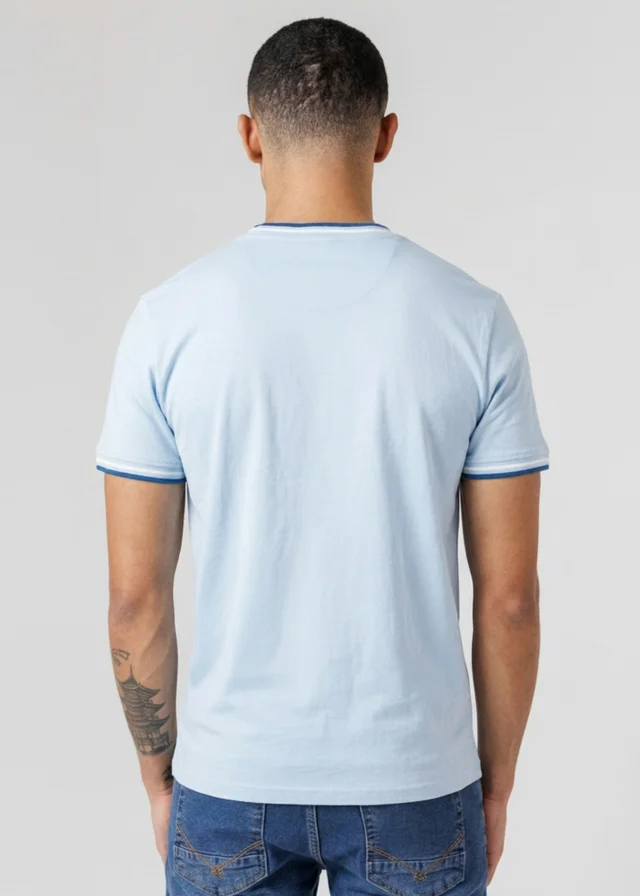 Firetrap Light Blue Regular Fit Cotton Crew T Shirt