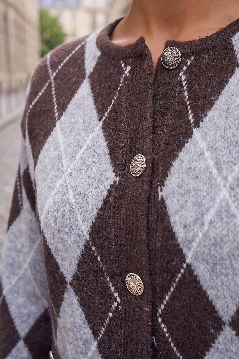 Roman Grey Argyle Knitted Cardigan - 18 Image 4