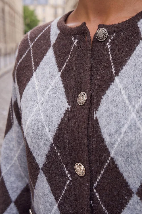 Roman Grey Argyle Knitted Cardigan - 18 Image 4