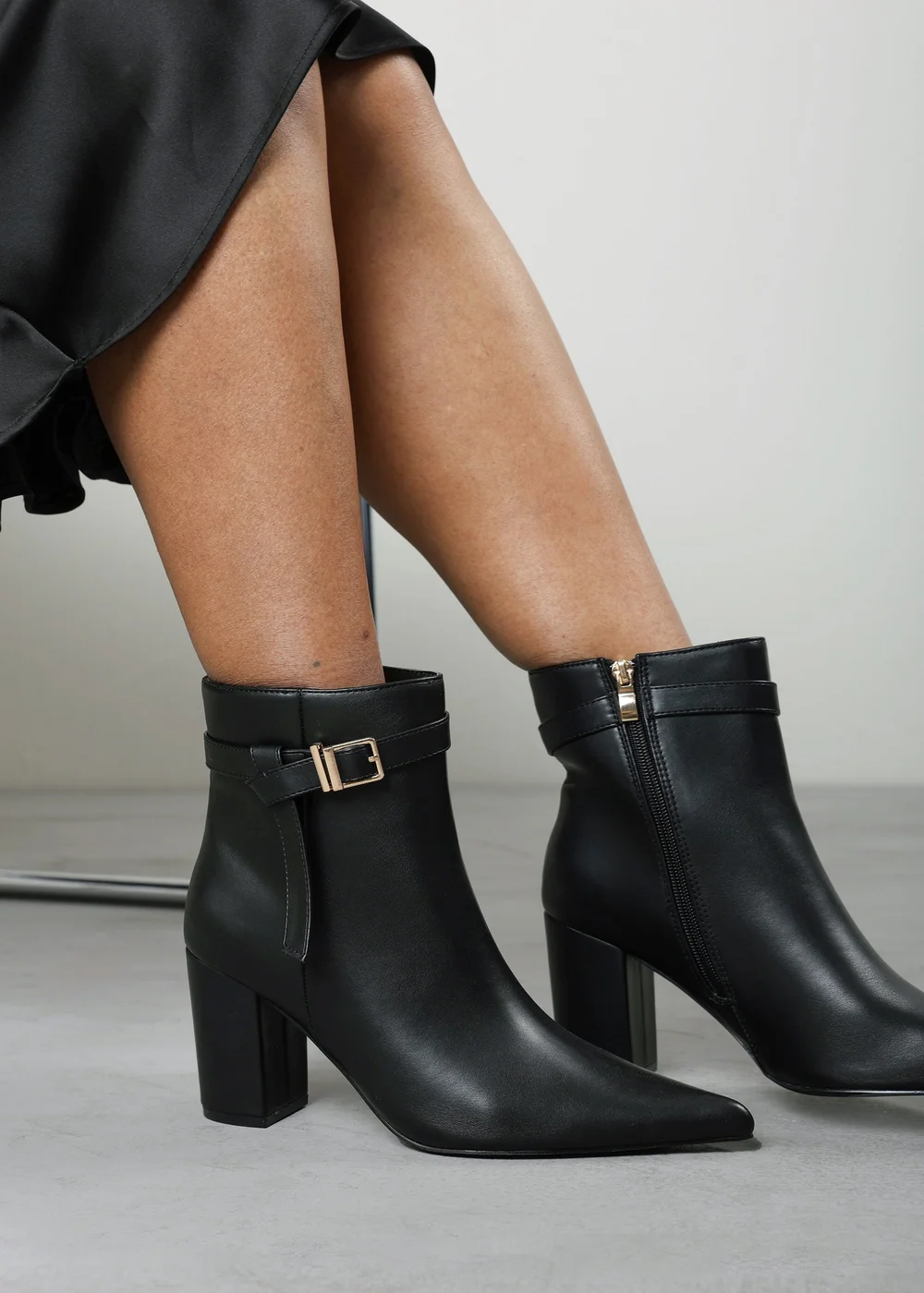 Where's That From Evania Black Buckle Strap Detail Block Heeled Ankle Boot - 7 Image 2
