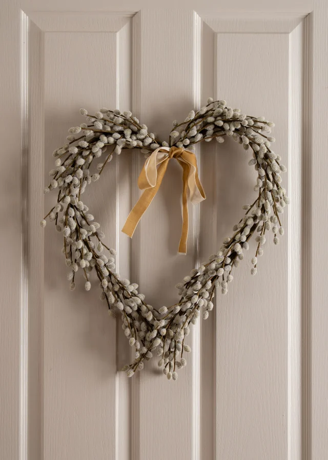 Scottish Everlastings Pussy Willow Heart Wreath 50cm