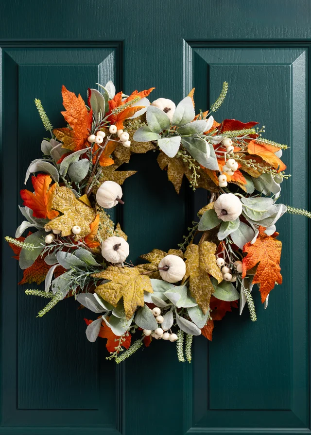 Scottish Everlastings Pumpkin Wreath Green / Orange 45cm
