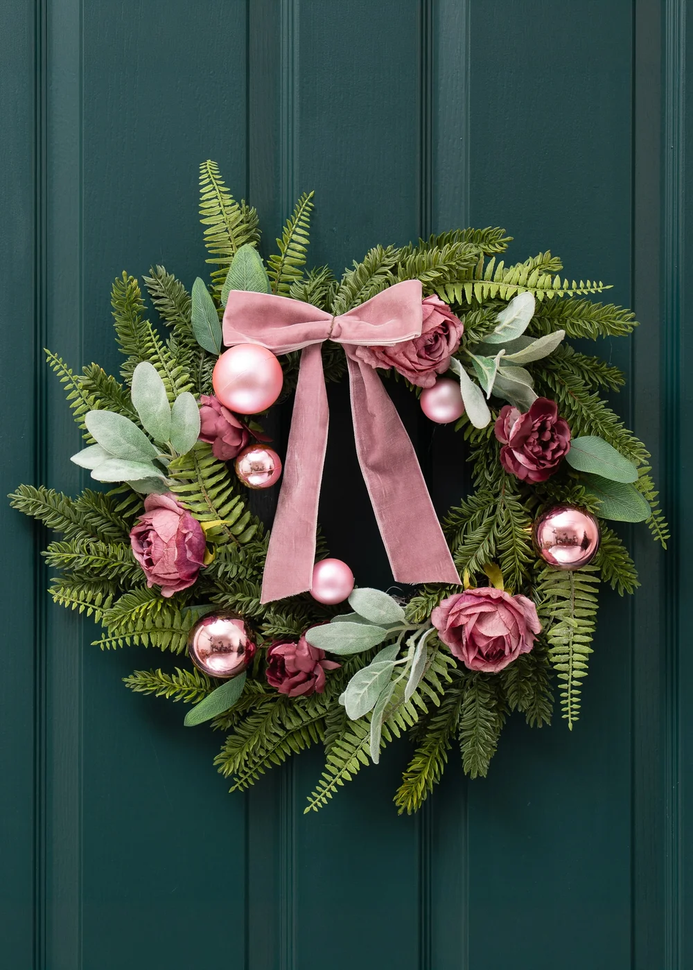 Scottish Everlastings Dusky Rose Wreath with Pink Velvet Bow 50cm - One Size Image 2
