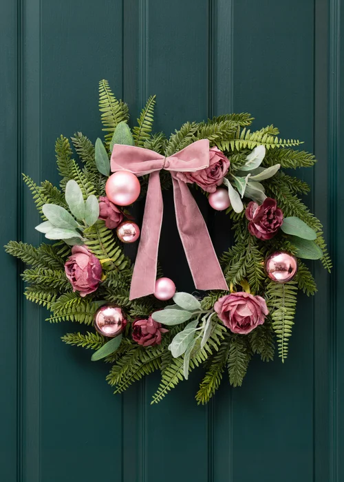 Scottish Everlastings Dusky Rose Wreath with Pink Velvet Bow 50cm - One Size Image 2
