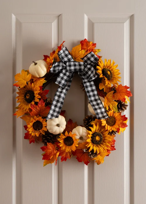 Scottish Everlastings Sunflower Wreath with Gingham Bow 56cm - One Size Image 1