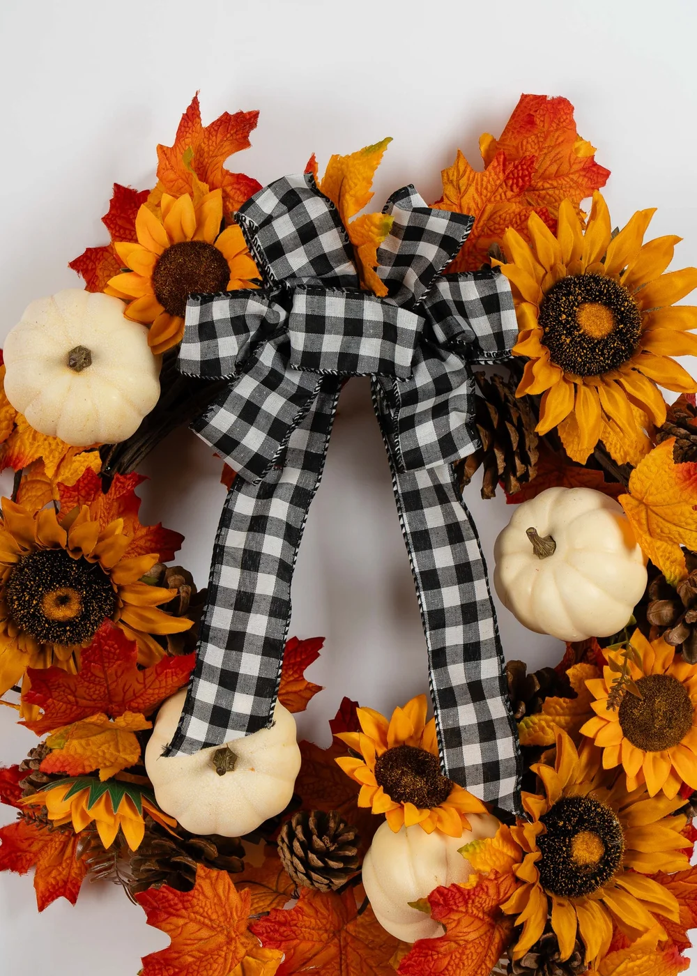 Scottish Everlastings Sunflower Wreath with Gingham Bow 56cm - One Size Image 2