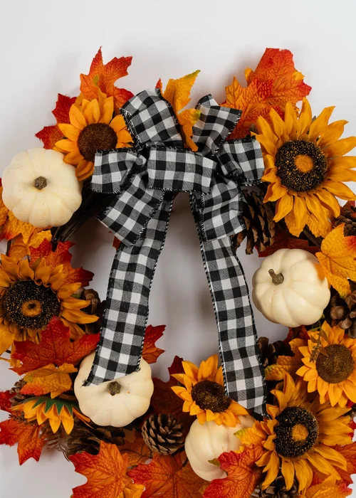 Scottish Everlastings Sunflower Wreath with Gingham Bow 56cm - One Size Image 2