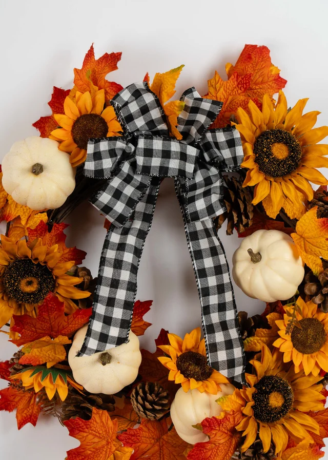 Scottish Everlastings Sunflower Wreath with Gingham Bow 56cm