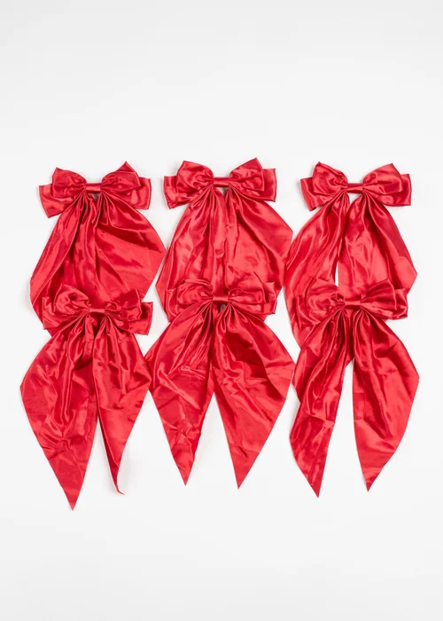 Scottish Everlastings Satin Bow Clip 6pc Set Red 19cm - One Size Image 3