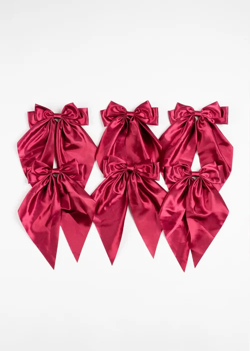 Scottish Everlastings Satin Bow Clip 6pc Set Ruby 19cm - One Size Image 3