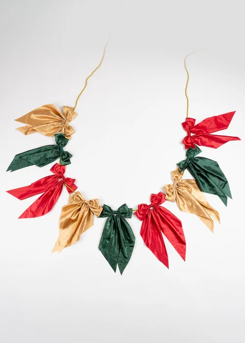 Scottish Everlastings Satin Bow Garland Red-Gold-Green 180cm - One Size Image 3
