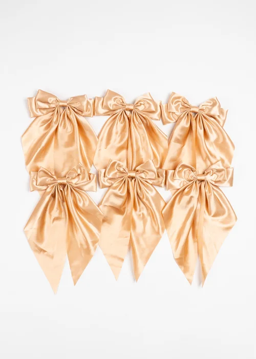 Scottish Everlastings Satin Bow Clip 6pc Set Gold 19cm - One Size Image 3
