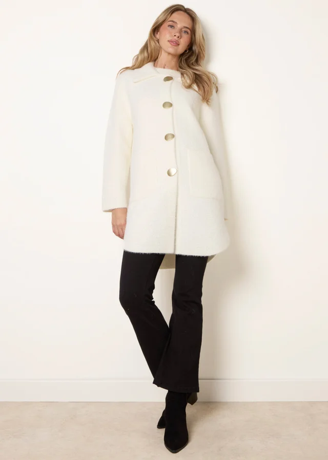 Blue Vanilla Ivory Overcoat With Classic Collar