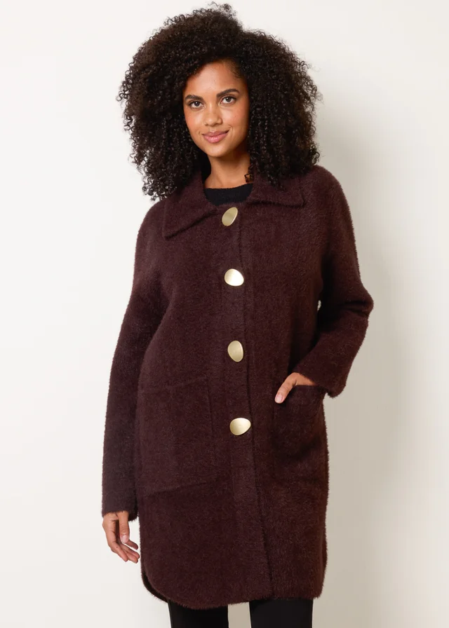 Blue Vanilla Brown Overcoat With Classic Collar