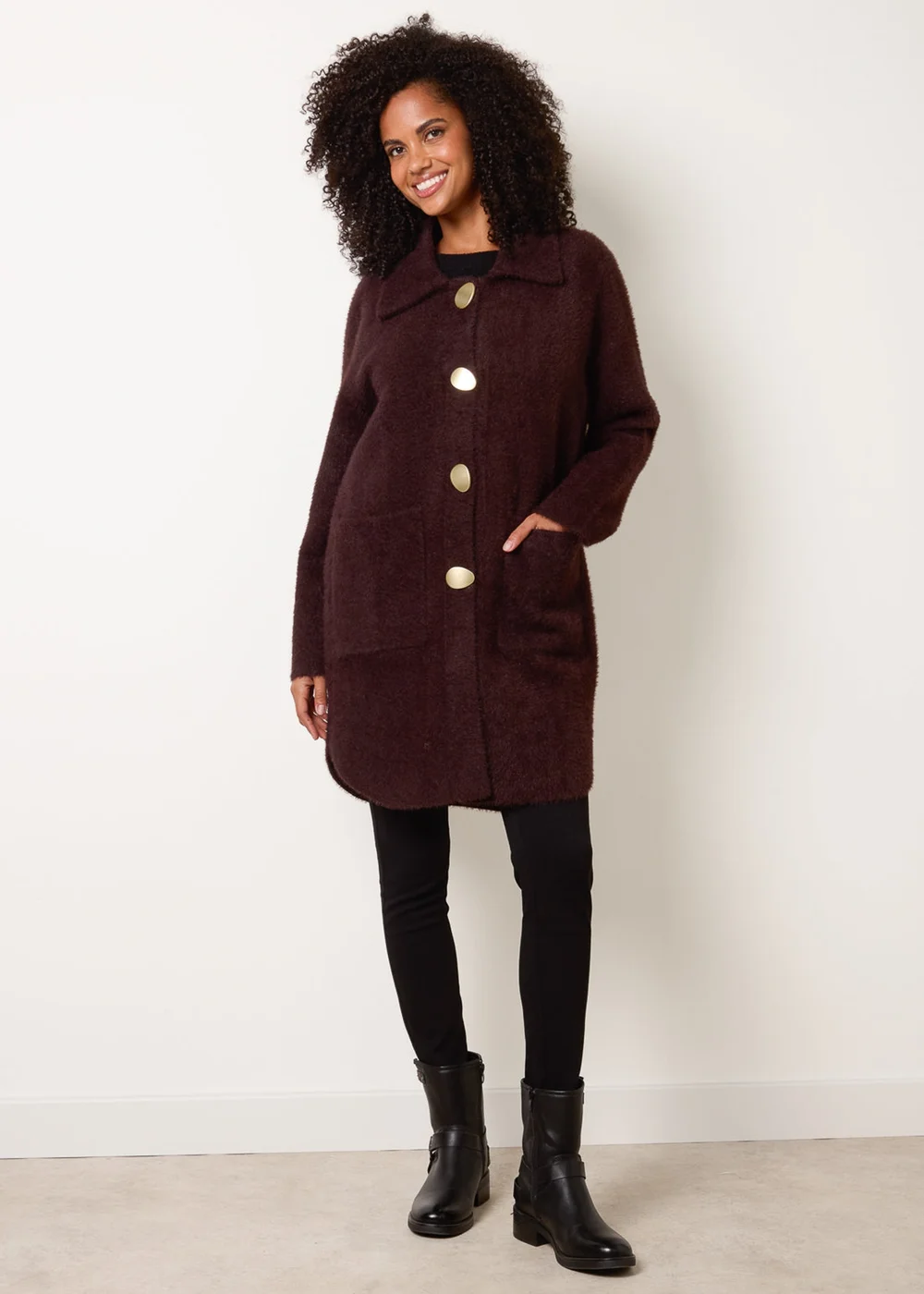 Blue Vanilla Brown Overcoat With Classic Collar - S/M Image 1