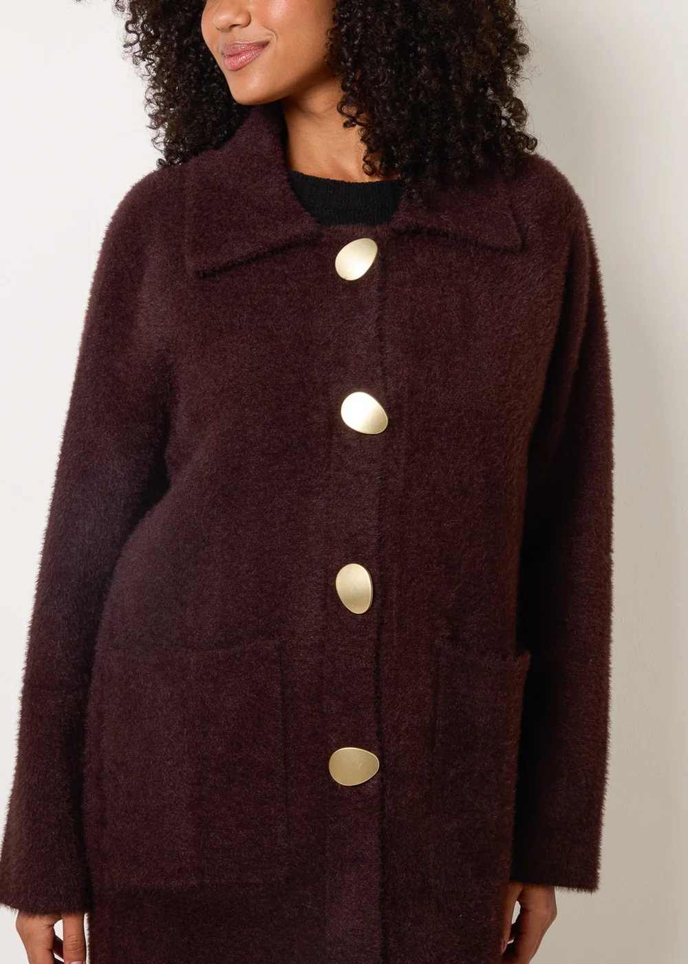 Blue Vanilla Brown Overcoat With Classic Collar - S/M Image 3
