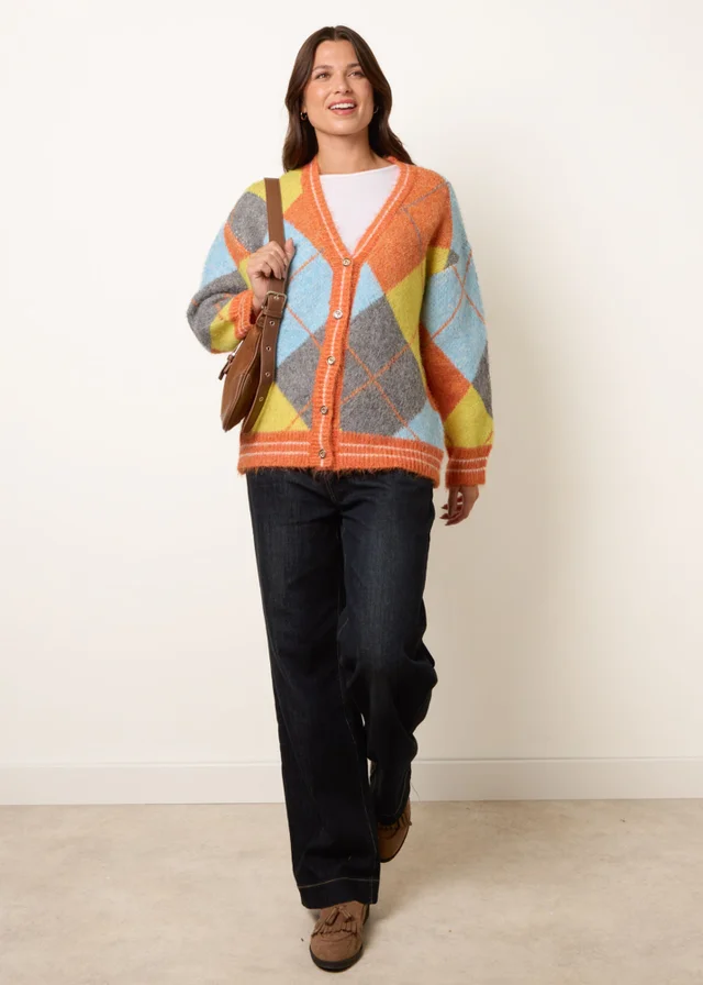 Blue Vanilla Orange Colour Block Cardigan