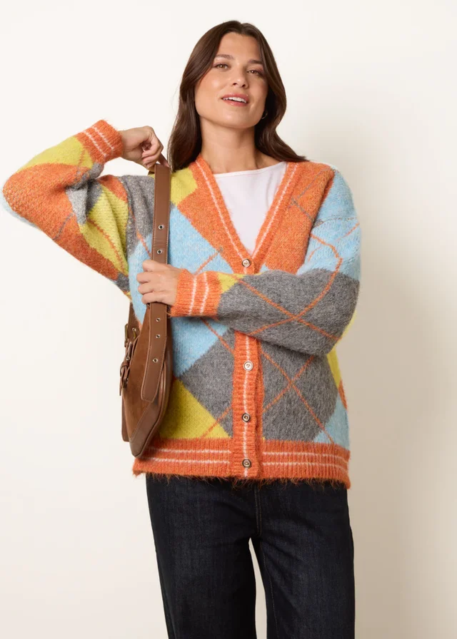 Blue Vanilla Orange Colour Block Cardigan