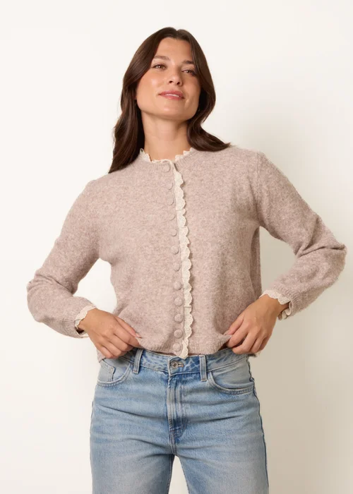 Blue Vanilla Taupe Lace Trimmed Cardigan - M/L Image 1
