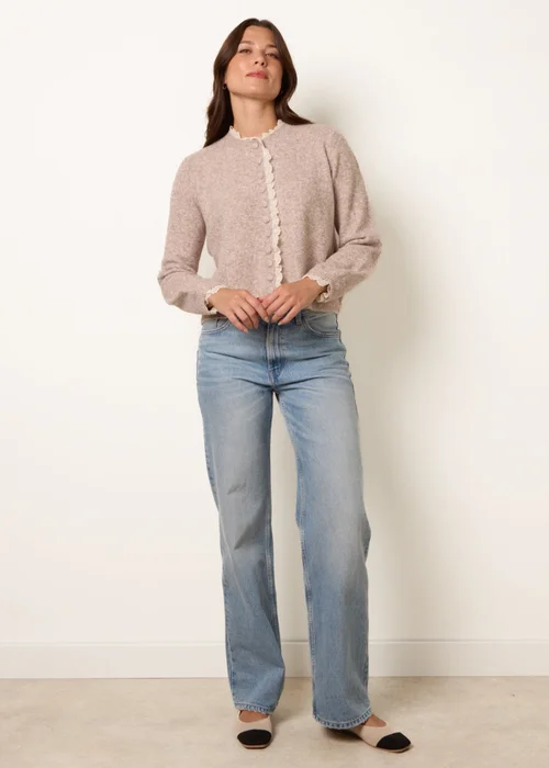 Blue Vanilla Taupe Lace Trimmed Cardigan - M/L Image 2