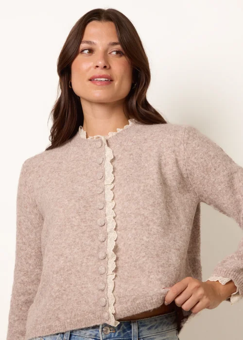 Blue Vanilla Taupe Lace Trimmed Cardigan - M/L Image 3