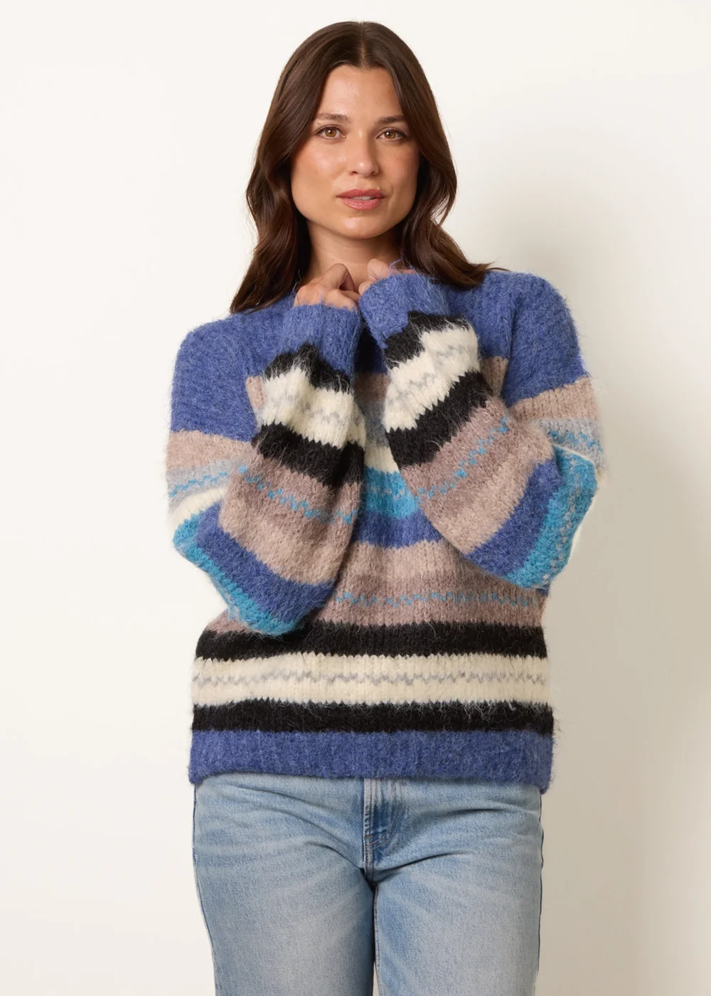 Blue Vanilla Blue Striped Round Neck Knit Jumper - M/L Image 3