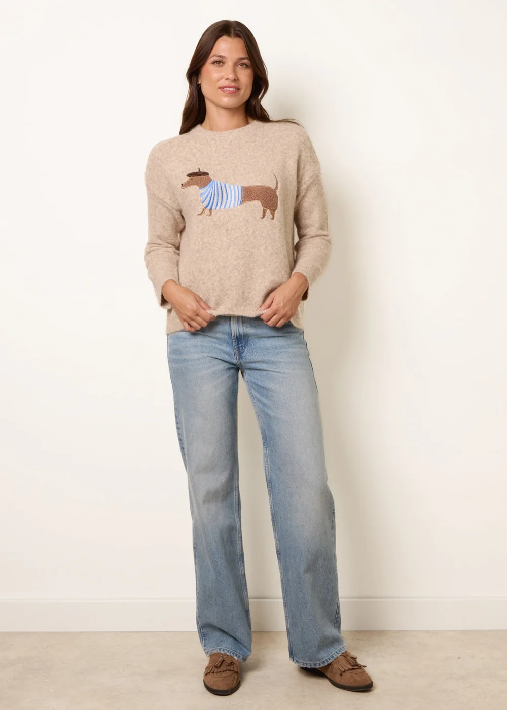 Blue Vanilla Beige Dog Knit Jumper - S/M Image 3