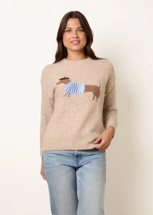 Blue Vanilla Beige Dog Knit Jumper