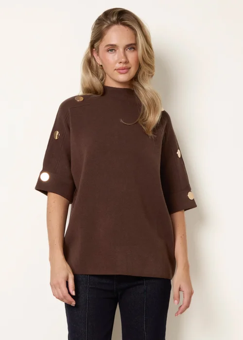 Blue Vanilla Brown Short Sleeve Button Detail Jumper - S/M Image 3