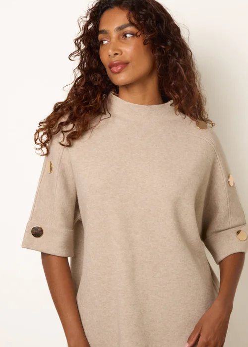 Blue Vanilla Beige Short Sleeve Button Detail Jumper - M/L Image 1