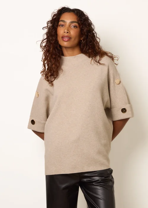 Blue Vanilla Beige Short Sleeve Button Detail Jumper - M/L Image 2