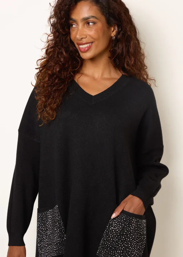 Blue Vanilla Black Diamante Pocket Knit Jumper
