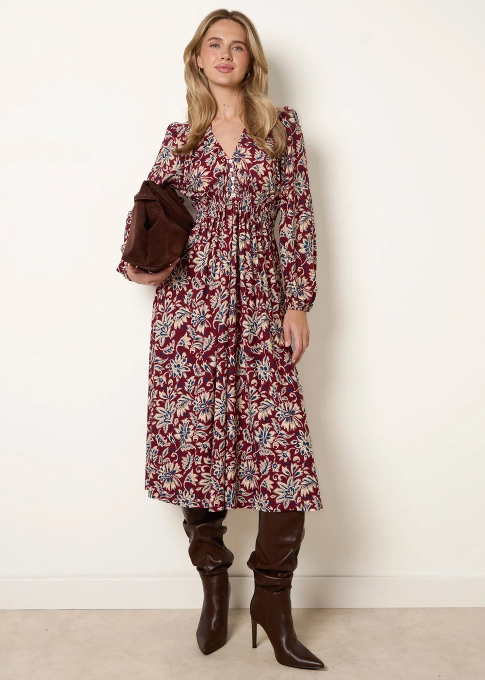 Blue Vanilla Red V Neck Elasticated Midi Dress - S/M Image 3