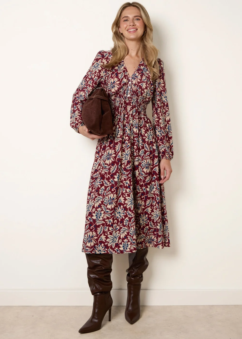 Blue Vanilla Red V Neck Elasticated Midi Dress - S/M Image 1