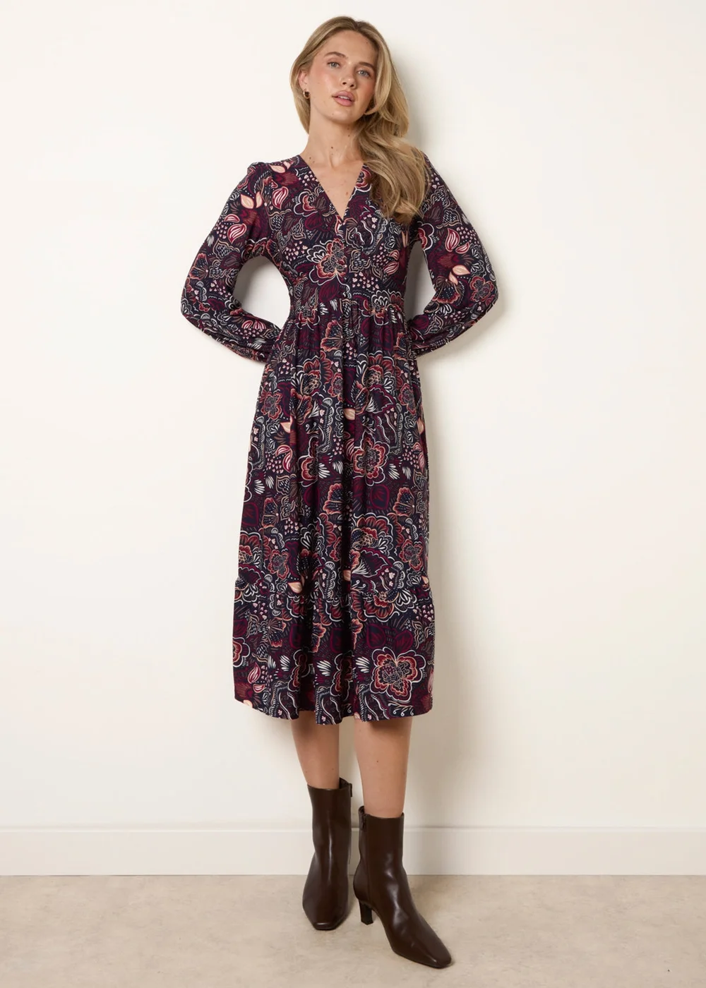 Blue Vanilla Navy Button Front V Neck Midi Dress With Pockets - XL Image 2