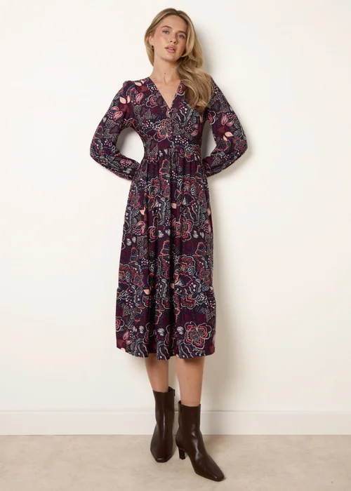 Blue Vanilla Navy Button Front V Neck Midi Dress With Pockets - XL Image 2