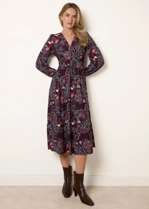 Blue Vanilla Navy Button Front V Neck Midi Dress With Pockets - XL Image 1