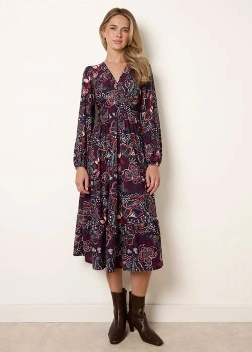 Blue Vanilla Navy Button Front V Neck Midi Dress With Pockets - XL Image 3