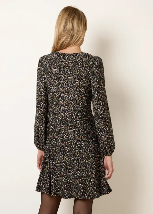 Blue Vanilla Black Floral Neck Swing Dress With Tie - L/XL Image 4