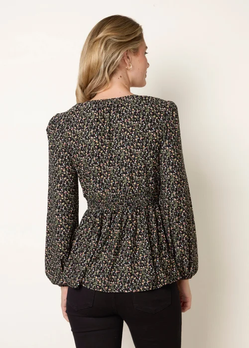 Blue Vanilla Black V Neck Button Front Peplum Top - L/XL Image 4